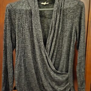 Gray Drape Front Mock Wrap Sweater